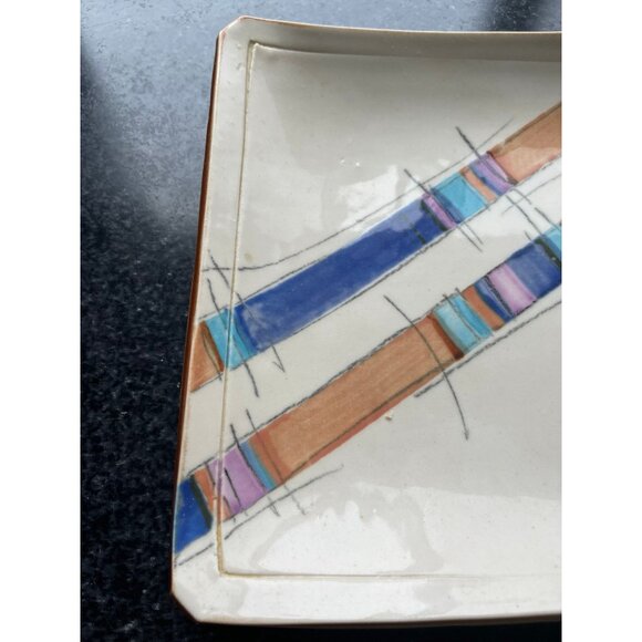 Vtg 1978's Rectangle Ceramic Serving Tray Display Art Abstract Design Studio Art - Picture 8 of 10